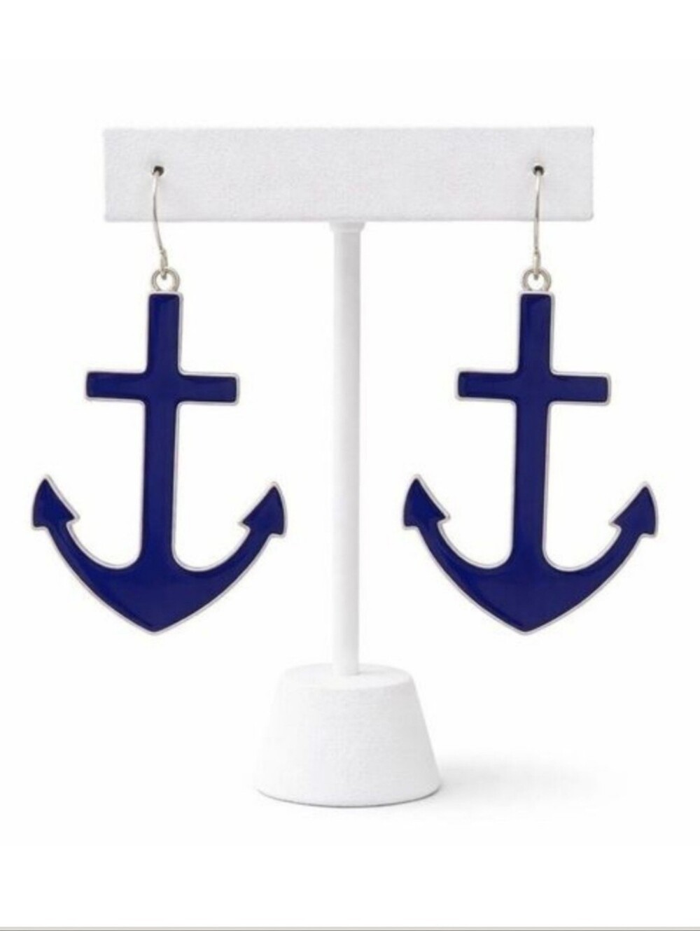 𝅺Nautical Navy Anchor Dangle Earrings Blue Enamel